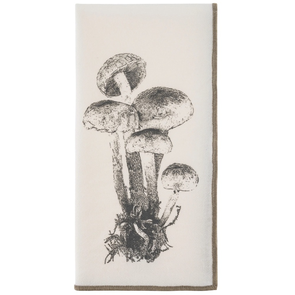 Karma artful mushrooms cotton dinner napkins w/grey merrowed edge/set of 4 - NWT